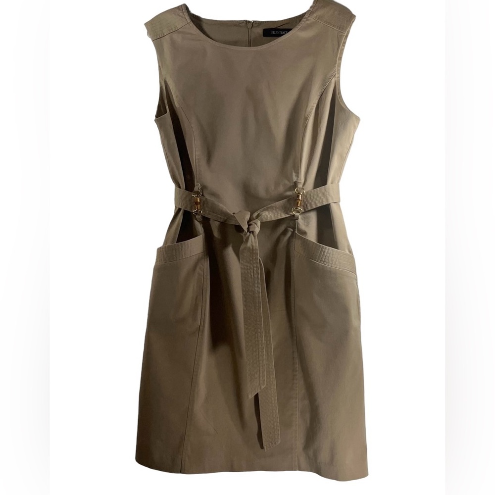 Ellen Tracy Khaki Pencil Belted Sleeveless Work Dress Women’s Size 16 - Picture 7 of 16